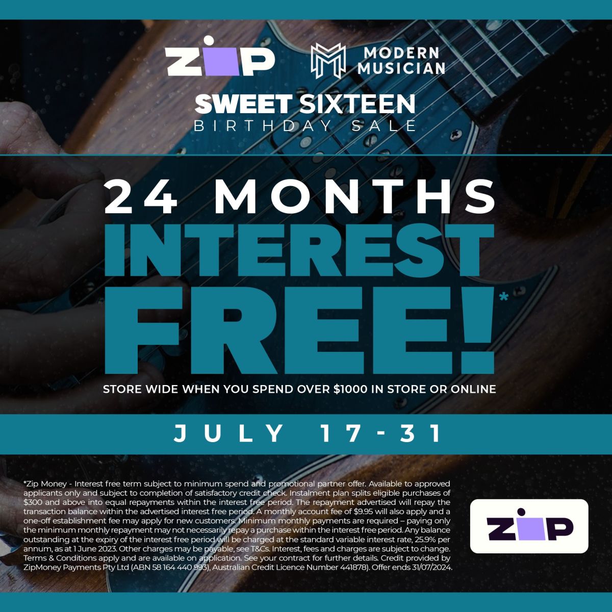 Modern Musician Sweet Sixteen 24 Months Interest Free with Zip