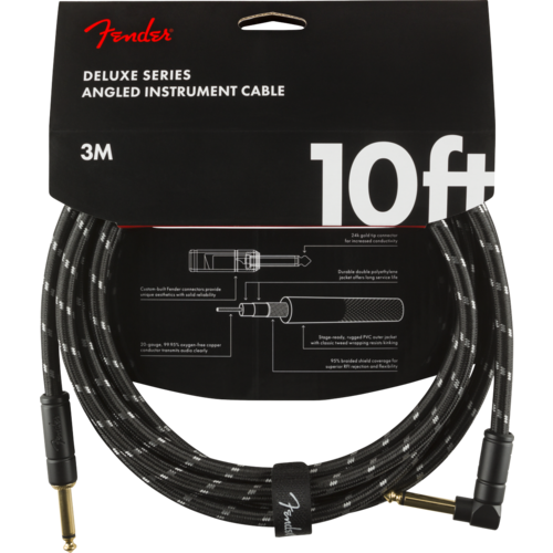 Fender Deluxe Instrument Cable Straight/Angle 10' Black Tweed